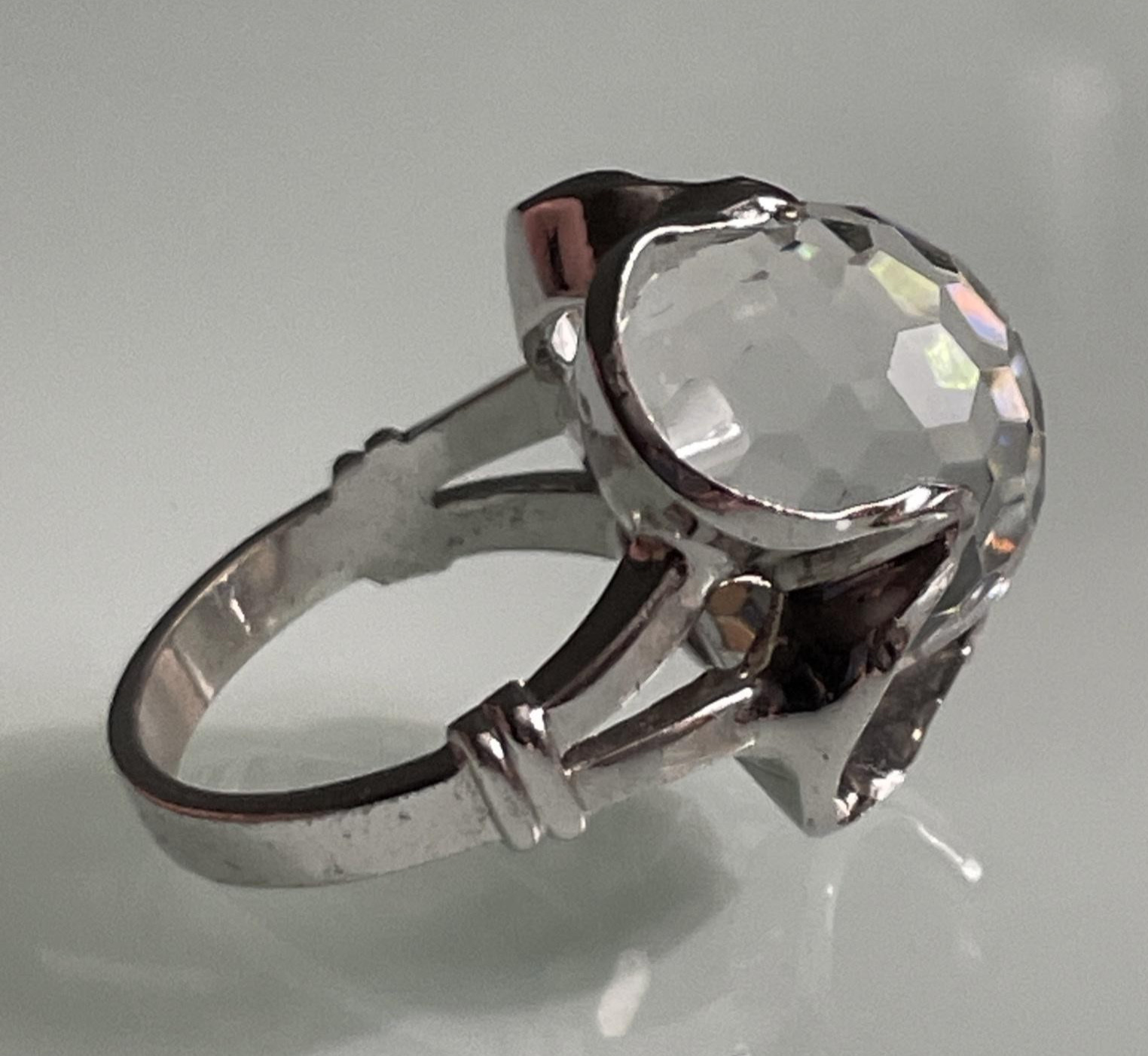 925 Watermelon Rhinestone Ring Size 4.75 Sterlin Silver Statement Cocktail Disco