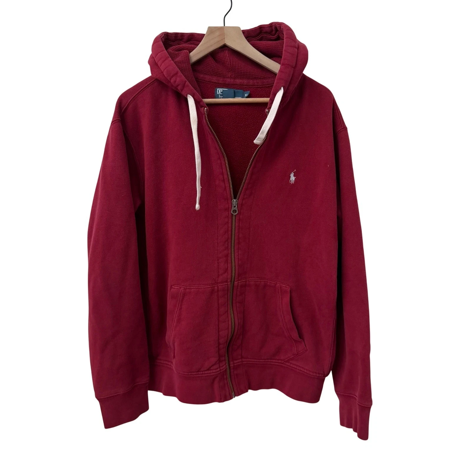 Polo Ralph Lauren Zip Hoodie XL Burgundy Red Vintage Heavyweight Waffle Lined