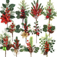 12 Pack Artificial Christmas Floral Picks, Assorted Red Berry Stems Sprays Pi...