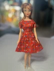 Vintage 1960s Barbie Clone or Mommy Made Red Calico Floral DRESS