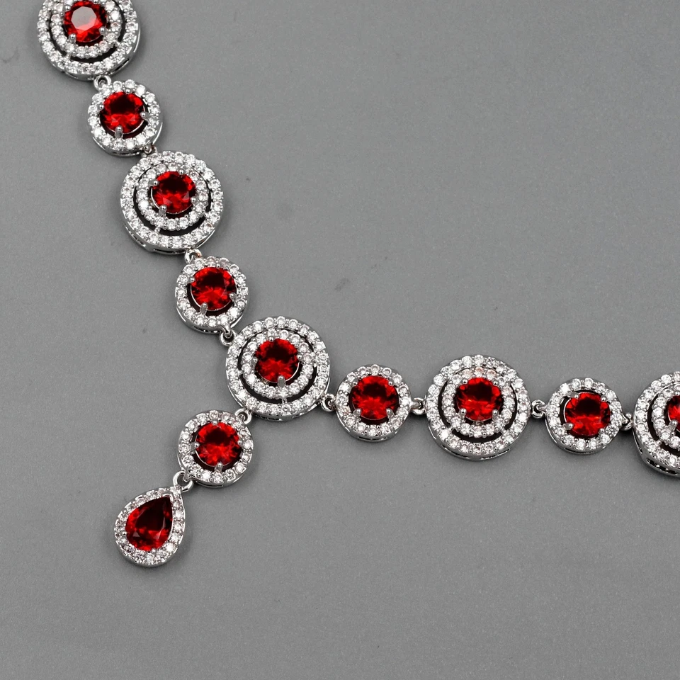 Conjunto de joyas collar pulsera pendientes rubí circonita cúbica simulado para mujer regalo Foto 3 de 4