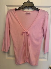 Michael Star Pink Sweater Cardigan 3/4 Sleeve Tie Front Size Small.