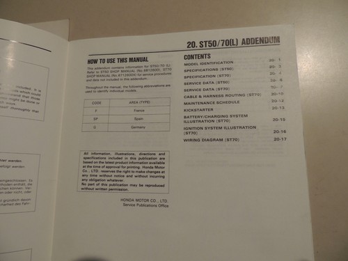 Werkstatthandbuch Ergänzung Heft manuel d`atelier Honda ST 50 ST70 DAX 1989 1990 - Bild 2 von 8