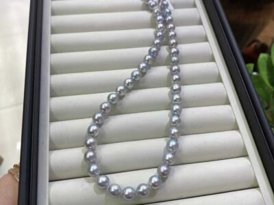 Aurora 8-8.5MM GREY HUE BLUE Japanese akoya pearl necklace
