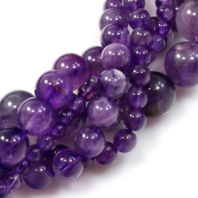 Natural Gemstones Purple Amethyst Round Loose Beads 15'' 4mm 6mm 8mm 10mm 12mm