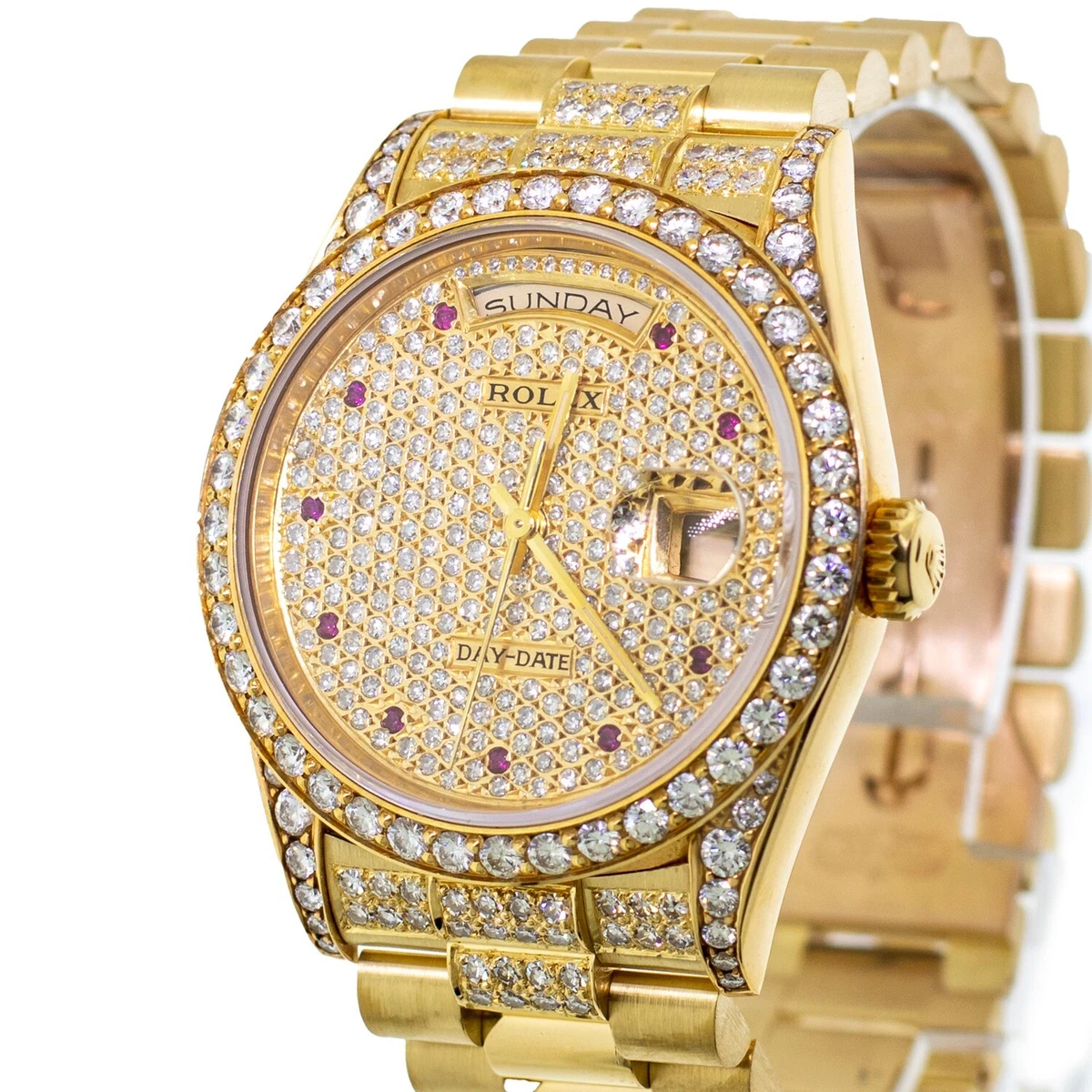 Rolex day date gold diamond cheap ruby