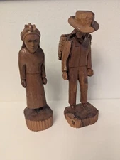 (2) Hand Carved Wooden Couple Figurine Handmade in Guatemala CO_OP MALIN VGC