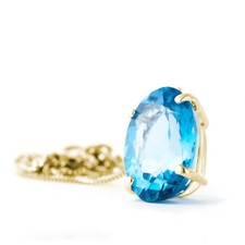 14K. SOLID GOLD NECKLACE WITH OVAL BLUE TOPAZ Yellow Gold 