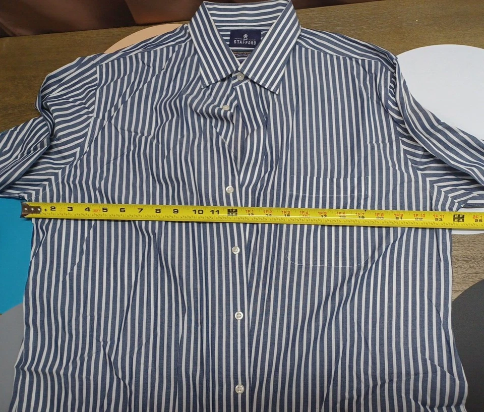 Stafford Size 17.5 36/37 Men's Grey/white Easy Care Long Sleeve Pocket Shirt - Image 4 of 4