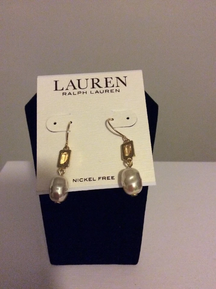 Pendientes colgantes Lauren Ralph Lauren de perlas de imitación #142 $32 Foto 3 de 3