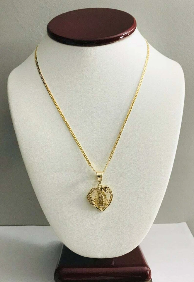 COLLAR CORAZÓN GUADALUPE RELLENO ORO 18K 20" LARGO/CADENA GUADALUPE CORAZÓN - P88 Foto 3 de 4