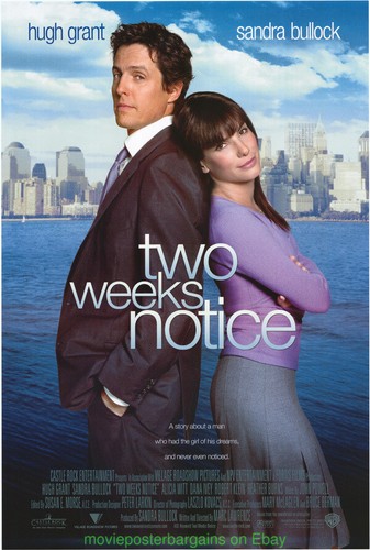 TWO WEEKS NOTICE MOVIE POSTER Original DS 27x40 International Ver SANDRA BULLOCK