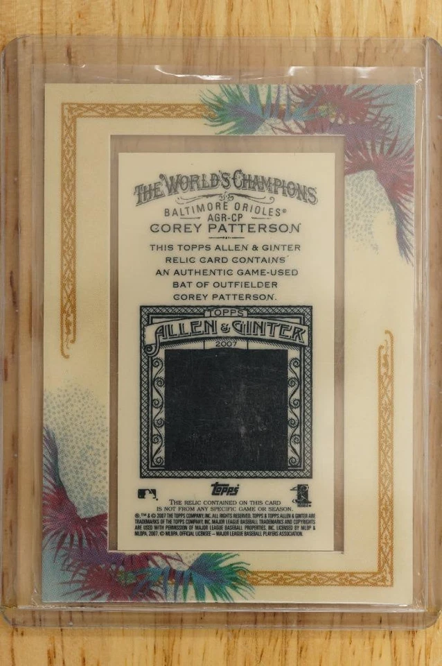 2007 Topps Allen & Ginters Framed Mini Relics Corey Patterson AGR-CP Baseball - Image 2 of 2