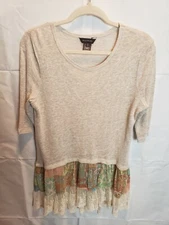 Multiples Women's Tunic Top Ruffle Lace Hem Hippie Boho Stretch Size M