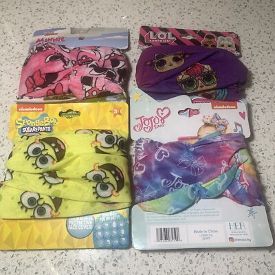 Lot 4 - Protective Face Cover Mask Children 3+ Minnie, Sponge Bob, Jo Jo Siwa +