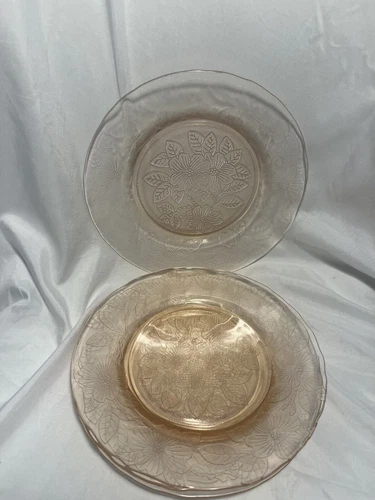 4 Vintage Macbeth Evans Dogwood Pink Depression Glass Luncheon Plates 8" B24
