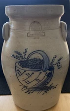 Vintage 1988 Rowe Pottery Works Flower Basket Vase approx 9.5 Inches.