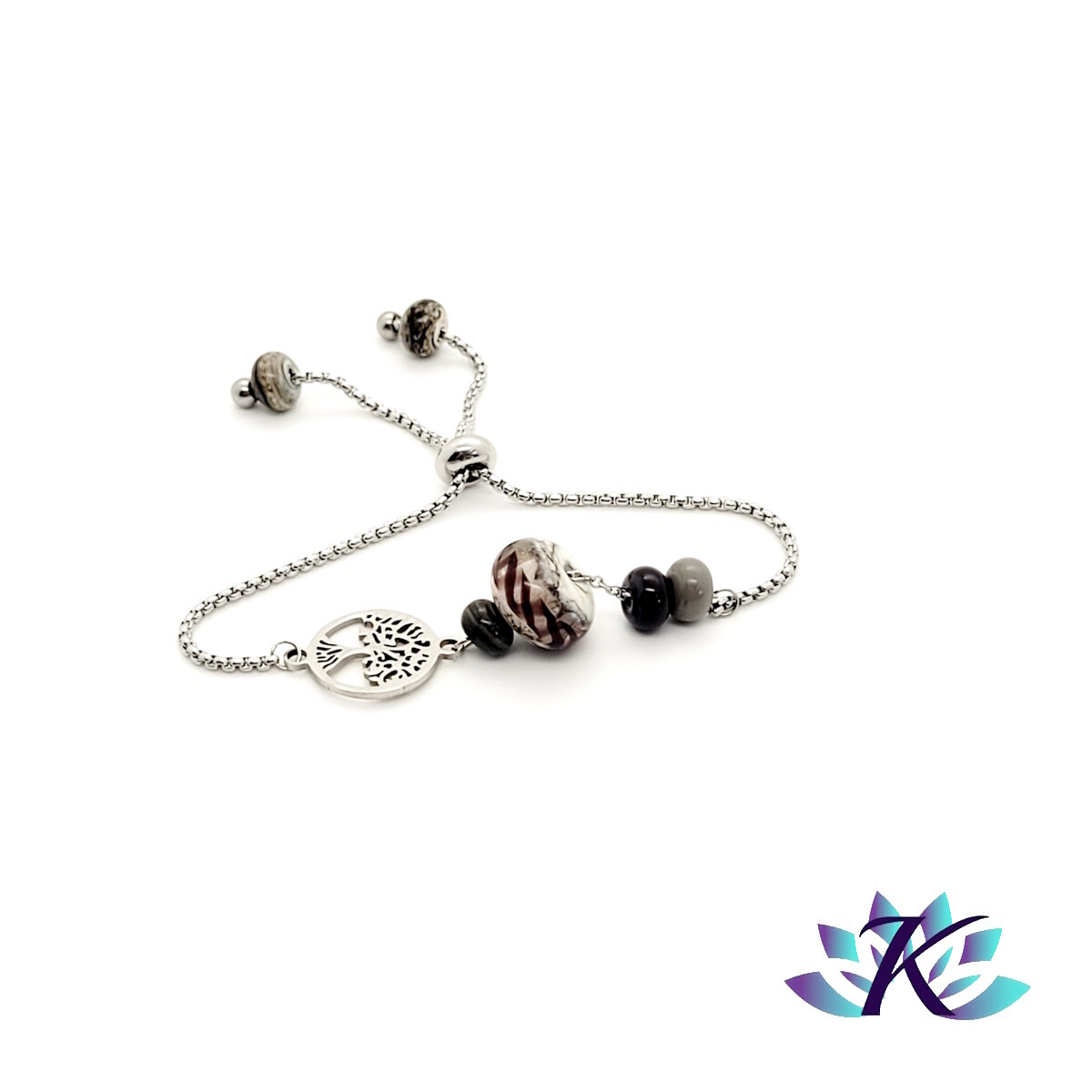 Bracelet perles verre filé Murano marron gris violet le cadeau artisanal idéal