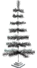 36'' Black/Silver Christmas Tree Tinsel Feather Style Holiday Tree 3FT Table-Top