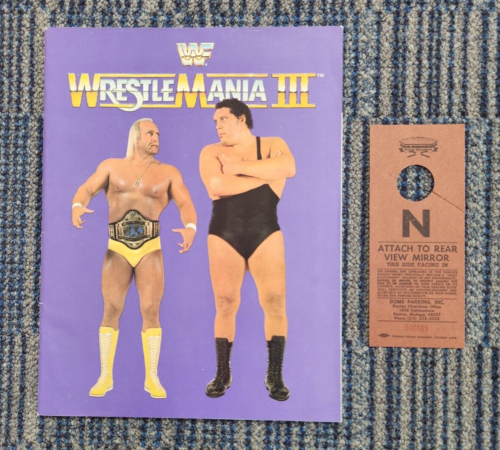 WWF WrestleMania III (3) Program 1987 Hulk Hogan vs Andre the Giant & Ticket - Afbeelding 1 van 15