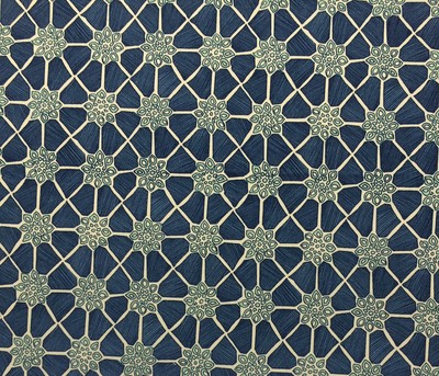 BALLARD DESIGNS ARYA NAVY BLUE TILE FLORAL MULTIUSE DESIGNER FABRIC BY YARD 54''W