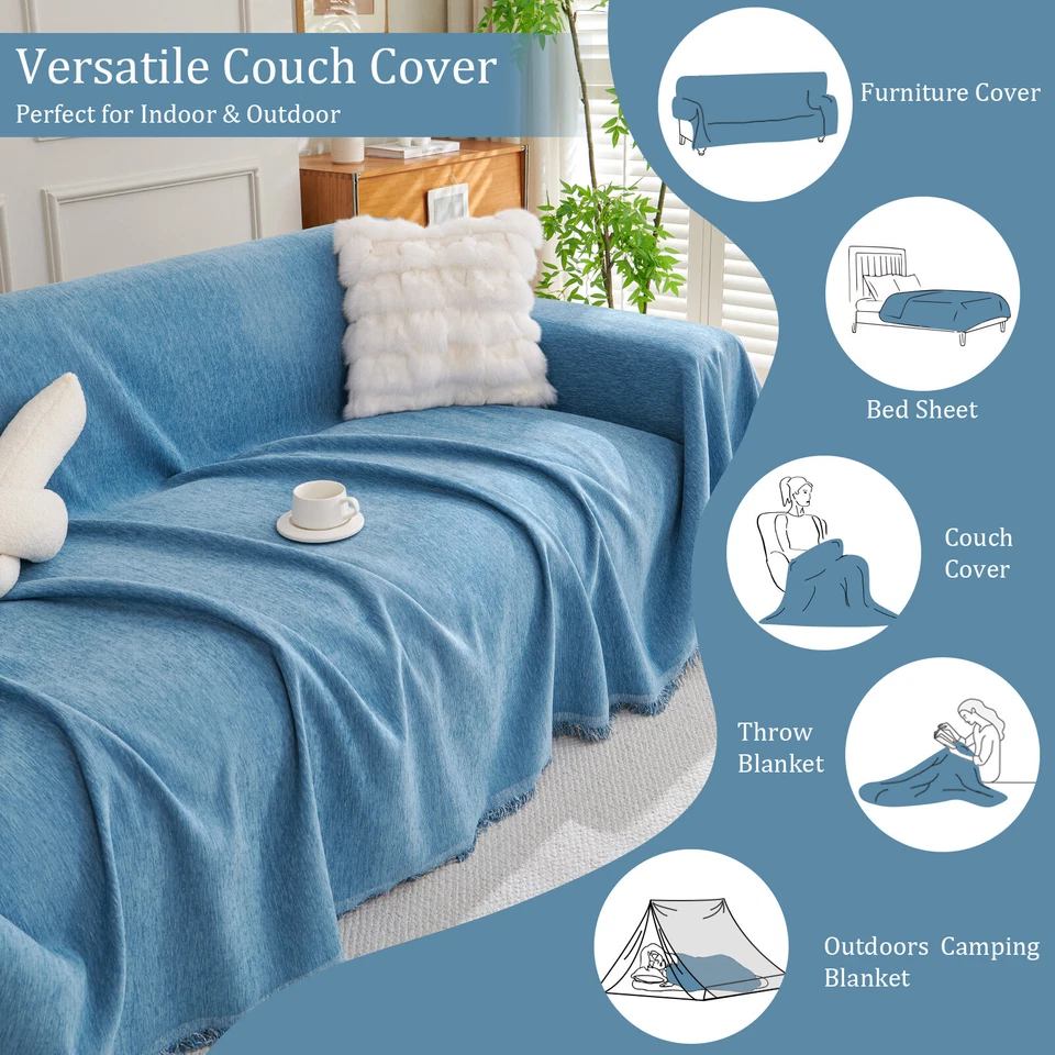 Extra Large Sectional Couch Cover 91"W Chenille Sofa Slipcover w/ Tassel 8 Color - Image 4 of 4