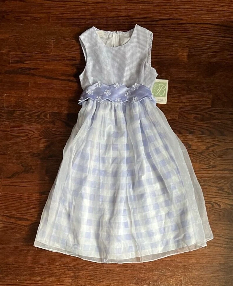 Bonnie Jean Girls NWT 10 Purple/white gingham organza bow dress Special Occasion