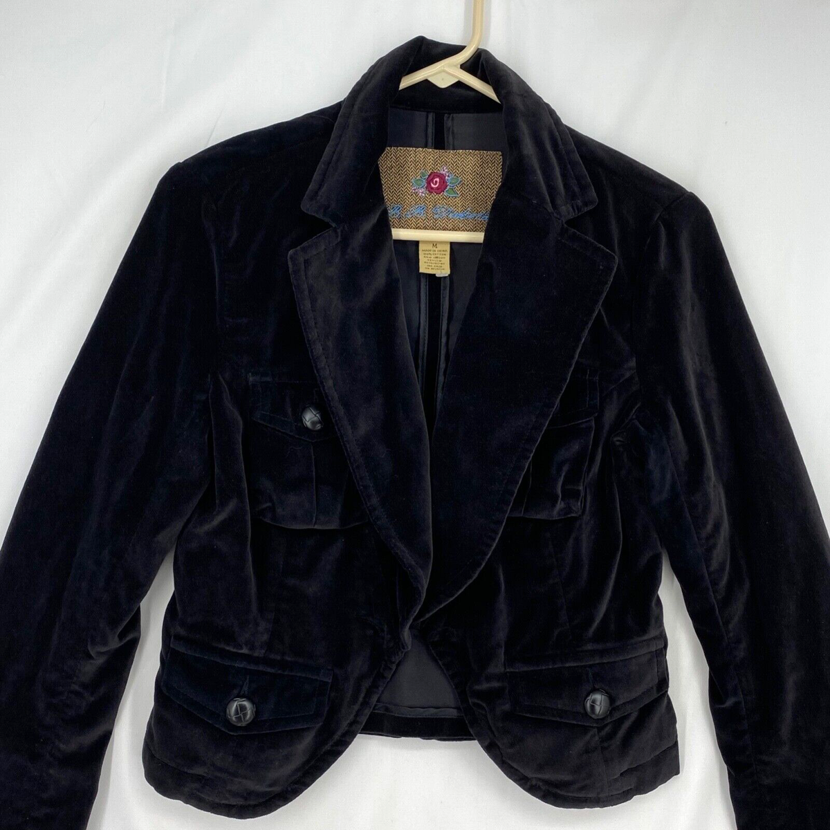 BB Dakota Juniors Size Medium Jacket 100% Cotton Velvet Off Black Long  Sleeves