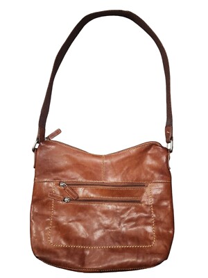 Jack Georges Large Distressed Brown Leather Shoulder Bag Zip Pockets