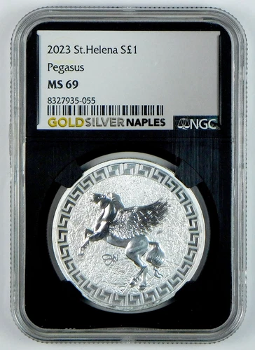 2023 £1 St. Helena Pegasus 1 Oz .999 Fine Silver Coin - NGC MS 69