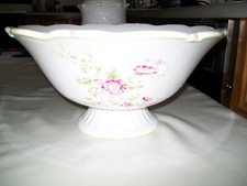 CAROLE LITTLE HOME COLLECTION white pink green PEDESTAL BOWL