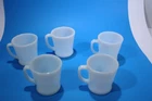 Vintage Anchor Hocking Fire King Milk Glass White Mugs Made In USA Set Of 5