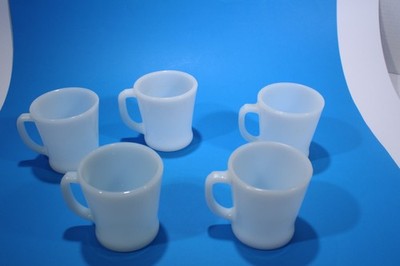 Vintage Anchor Hocking Fire King Milk Glass White Mugs Made In USA Set Of 5