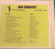 Adkins Keith Flatts Chesney Shelton Urban Karaoke CDG Big Country