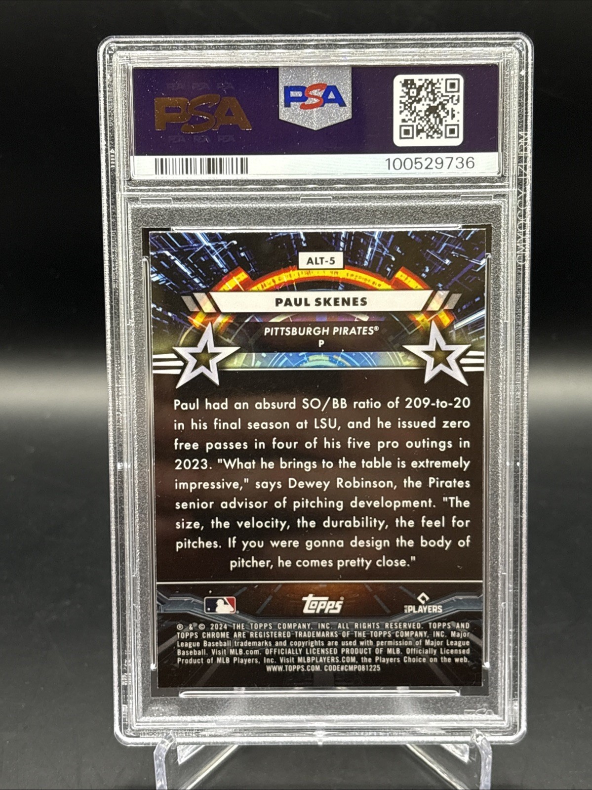 2024 Topps Chrome Cosmic Paul Skenes Star Command #ALT5 PSA 9 Rookie view 2
