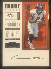 2017 Panini Contenders Carlos Henderson Rookie Ticket Auto RC Card #332. rookie card picture