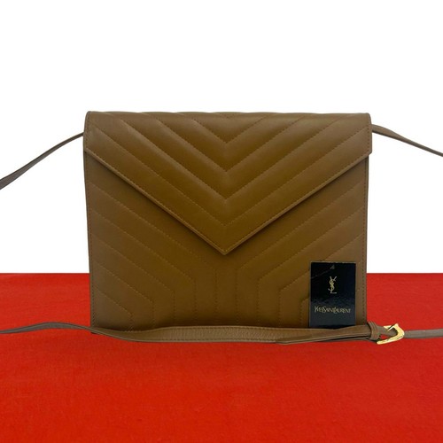 Yves Saint Laurent Crossbody Shoulder Bag Brown Quilted Leather Magnet Women's