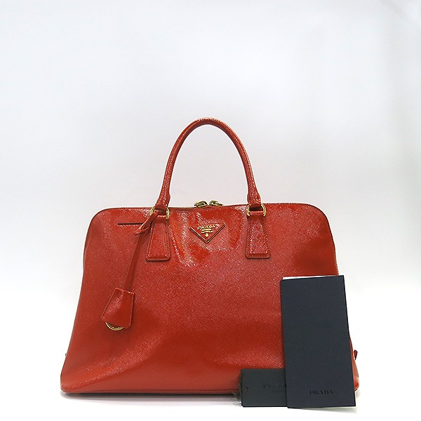 Prada Orange Saffiano Leather Triangle Logo Tote Bag BL0812