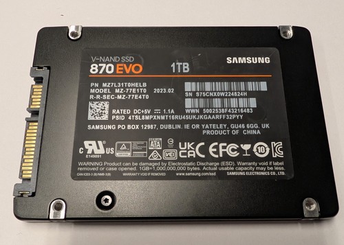 1TB Samsung V-NAND SSD 870 EVO Solid State Drive 2,5" SATA, gewischt, getestet