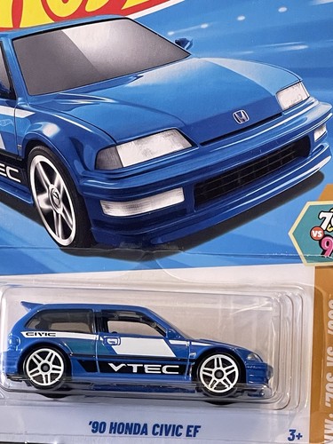 Hot Wheels - ´90 Honda Civic EF – HW: ´70s VS. ´90s 1/10 – HYW81 – Short Card – VTEC – Blu – Mattel 2025 – 1:64