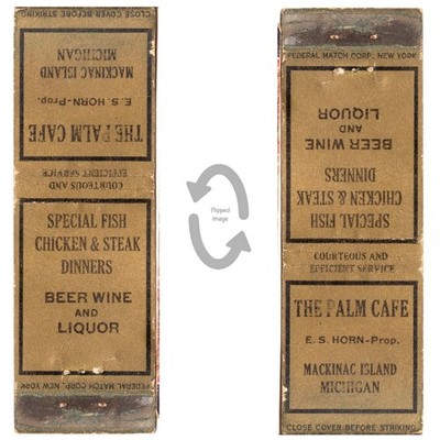 Vintage Matchbook Cover The Palm Cafe Mackinac Island MI 1930s E S Horn owner