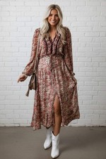 Floral Frilled V-Neck Split Tiered Midi Dress