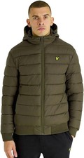 Genuine Lyle & Scott Mens Baffle Quilted Jacket Hooded Puffer (Olive, M)