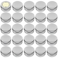 24 Pack Aluminum Tins 2 Oz Metal Containers with Lids and Labels Silver Round