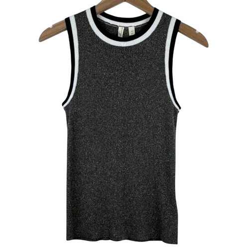 Moth By Anthropologie Metallic Knit Sleeveless Tank Top Small Striped Trim