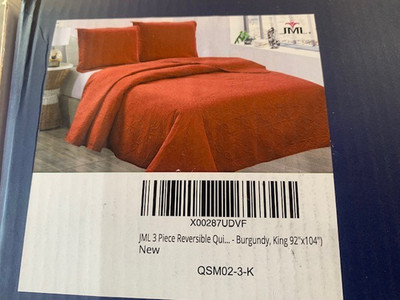JML 3 PIECE REVERSIBLE QUILT, BURGUNDY, KING (92 x 104), NEW!