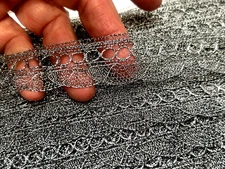 vintage metallic silver 1" lace scallop 1yd made in France