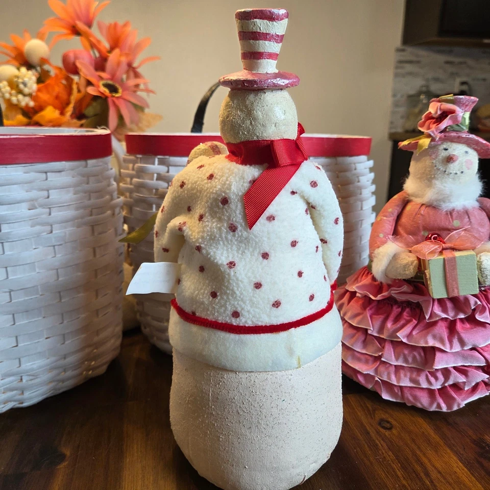 Muñeco de nieve vintage ESC Trading Company Heather Myers pareja brillo maché Navidad Foto 4 de 4