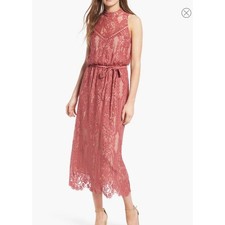 WAYF Portrait Lace Midi Dress Mauve Pink Medium M
