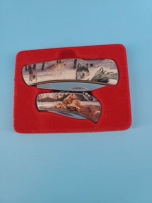 Pair Of Pocket Knives Wolf Scene Stainless Steel China